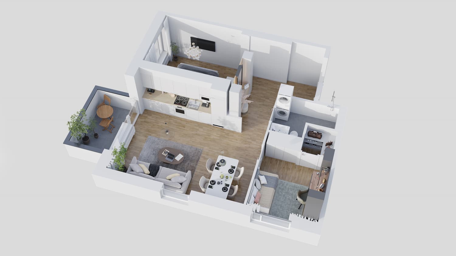 65 m² Apartment 3D Floor Plan
