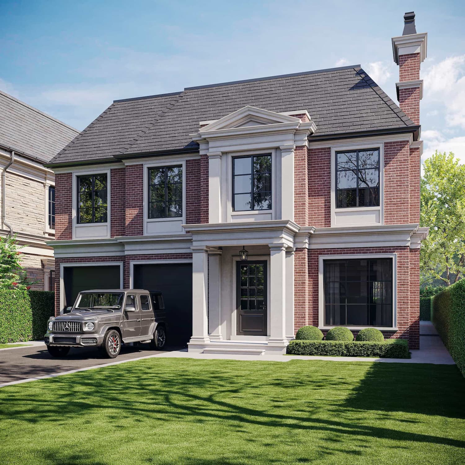 Exterior Visualization of a Classic Red Brick Residence