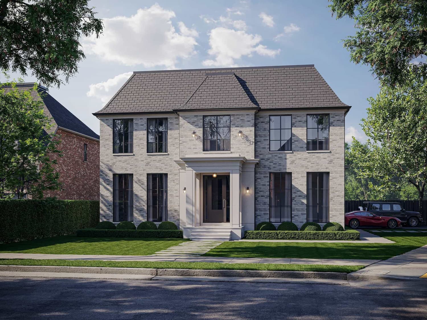 Exterior Visualization of a Classic Light Brick Residence