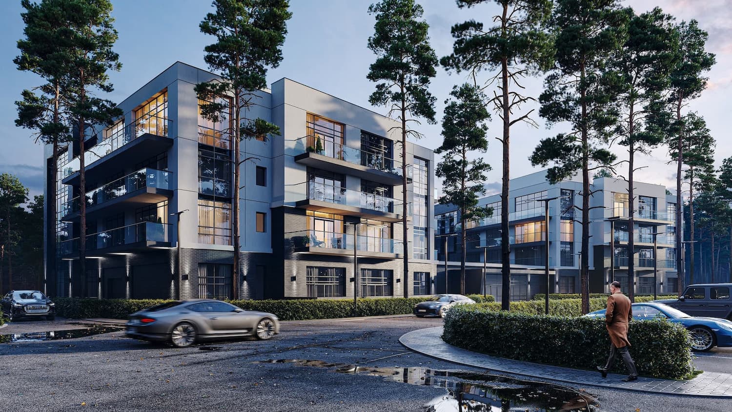Exterior Visualization of a Forest Apartment Complex