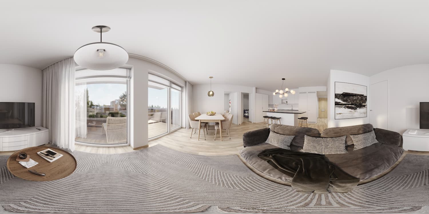 360° Kitchen and Living Room Panorama