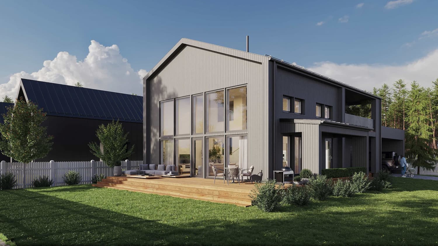 Exterior Visualization of a Contemporary Dark Timber House
